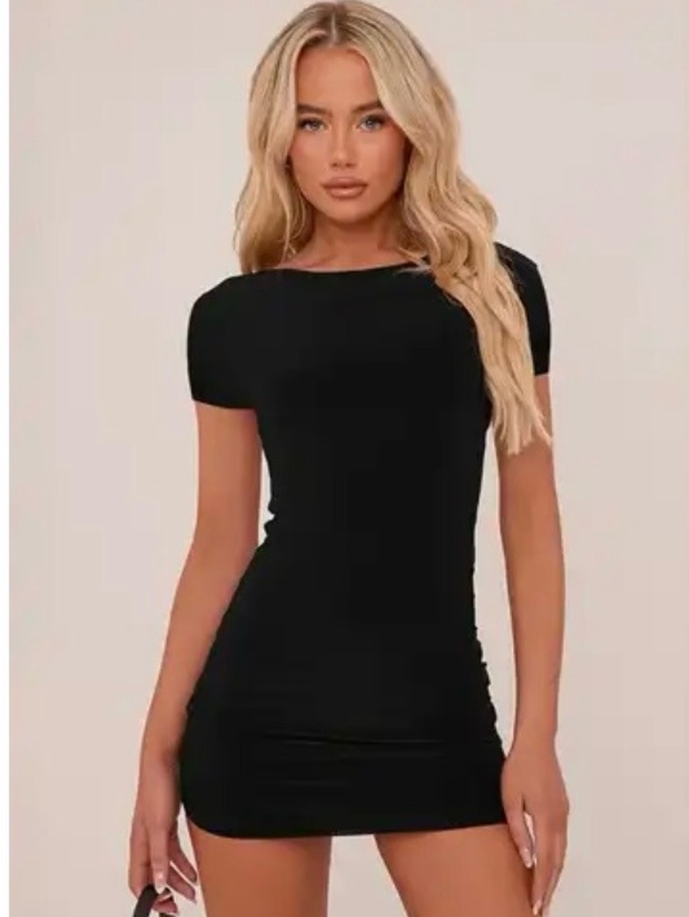 Classic Short Sleeve Black Bodycon Mini Dress